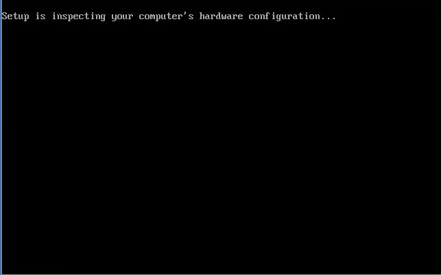 Let the CD boot proceed normally and automatically through ''Setup is inspecting your computer's hardware...'' to the ''Windows Setup'' screen.